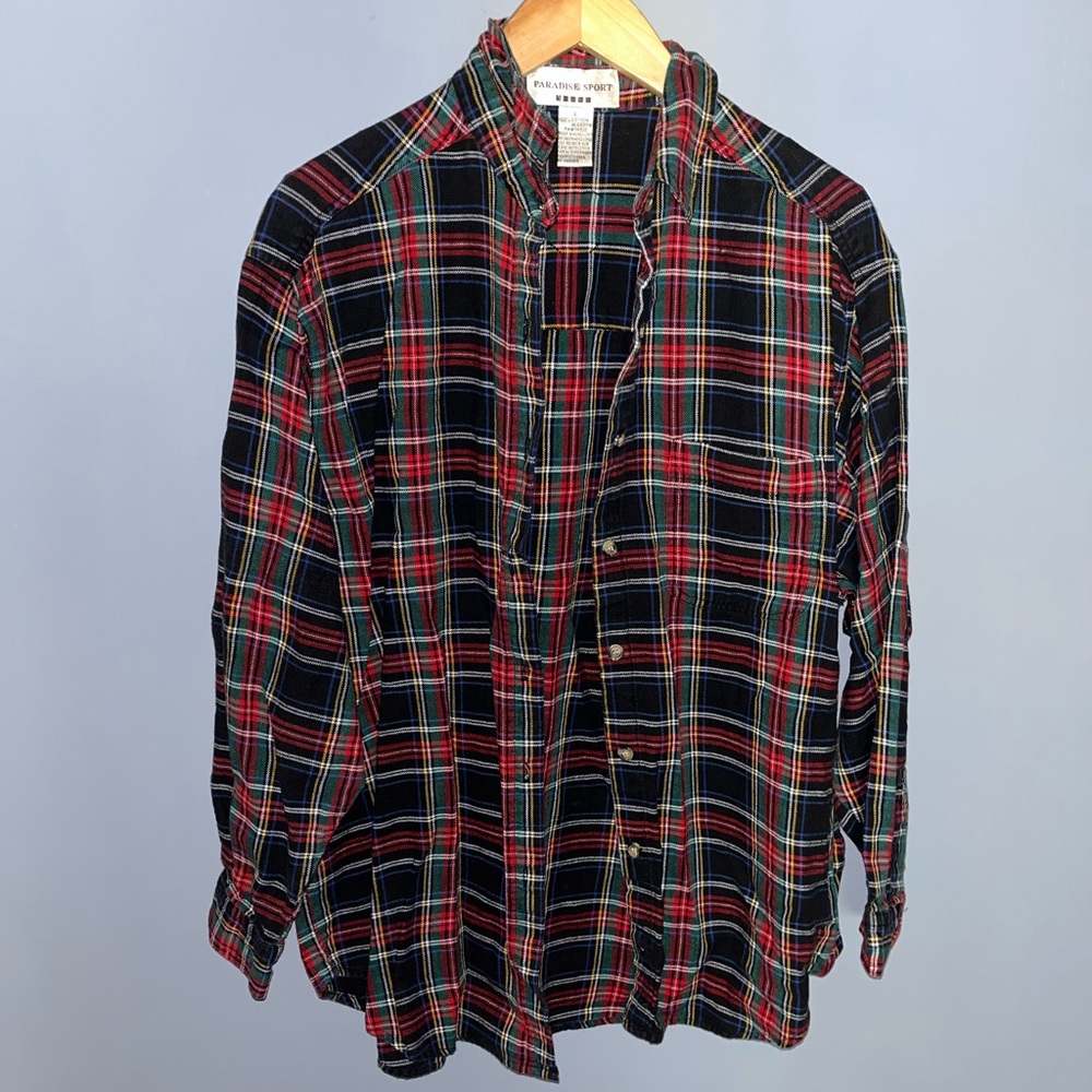 Multicolored flannel button up shirt